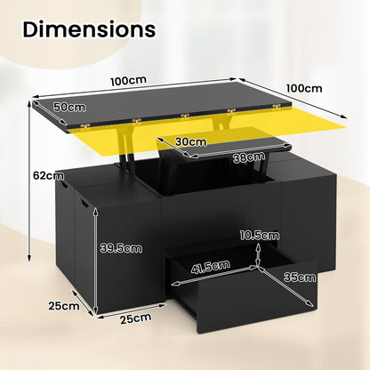 Lift Top Coffee Table with Hidden Compartment and Drawer-Black