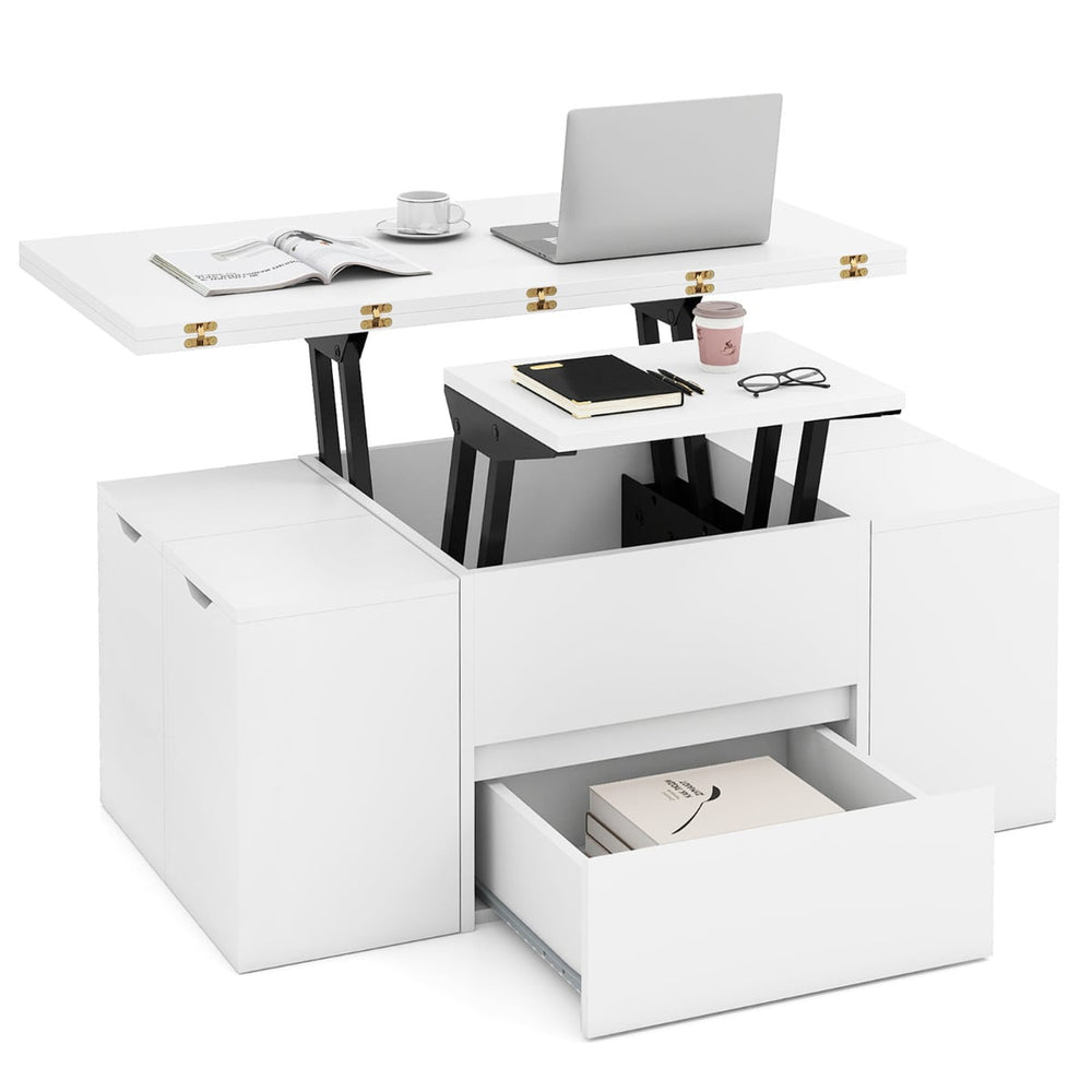 Lift Top Coffee Table with Hidden Compartment and Drawer-White
