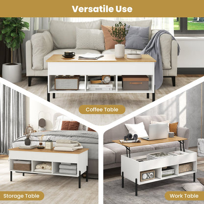 Lift Top Coffee Table with Large Hidden Compartment and 3 Open Cubbies-White