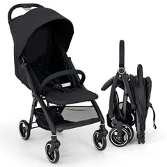 Lightweight Foldable Baby Stroller with Adjustable Backrest and Canopy-Black