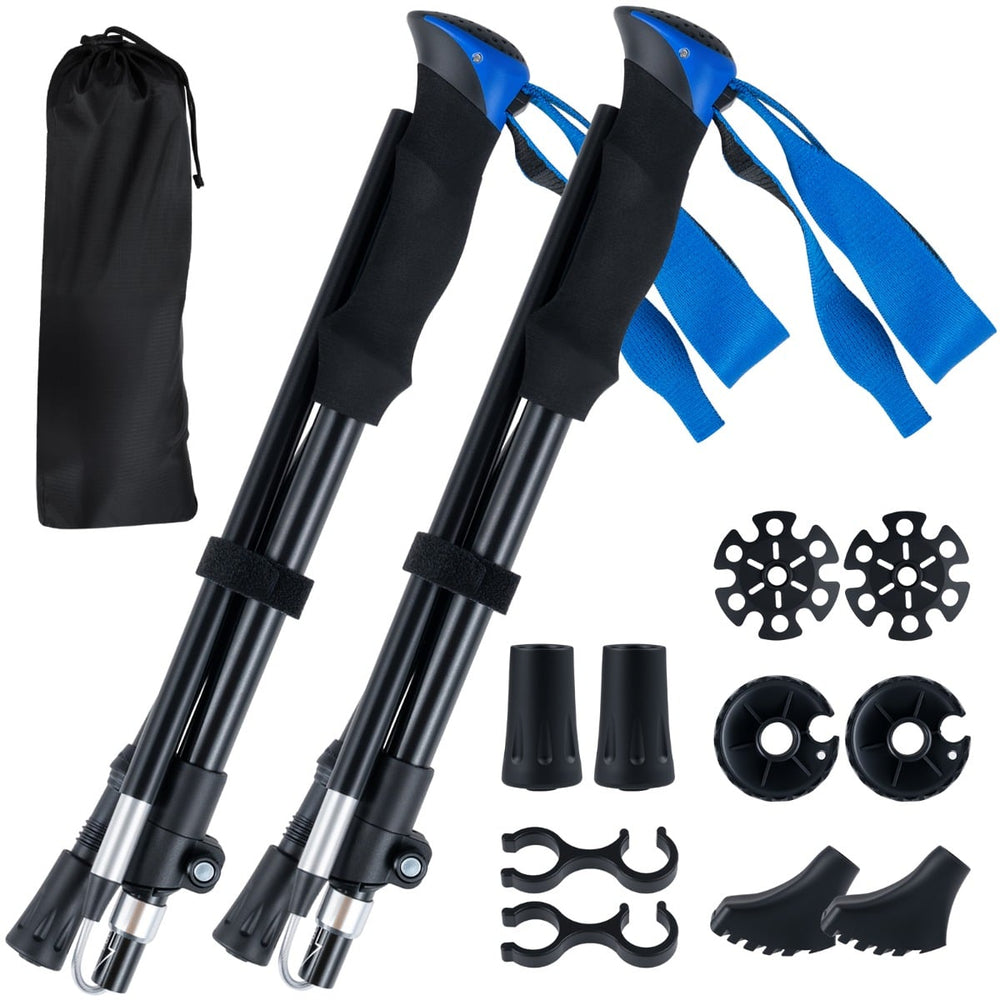 Lightweight Tri-fold Walking Sticks with Flip Lock and EVA Foam Handle-Blue