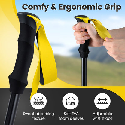 Lightweight Tri-fold Walking Sticks with Flip Lock and EVA Foam Handle-Yellow