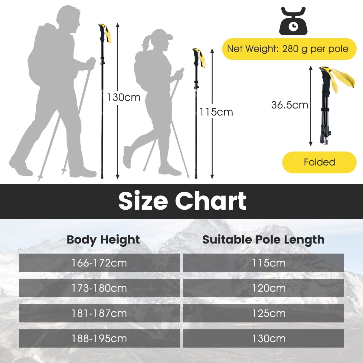Lightweight Tri-fold Walking Sticks with Flip Lock and EVA Foam Handle-Yellow