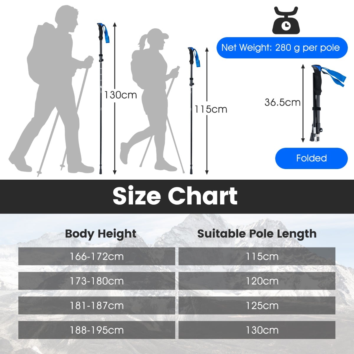 Lightweight Tri-fold Walking Sticks with Flip Lock and EVA Foam Handle-Blue