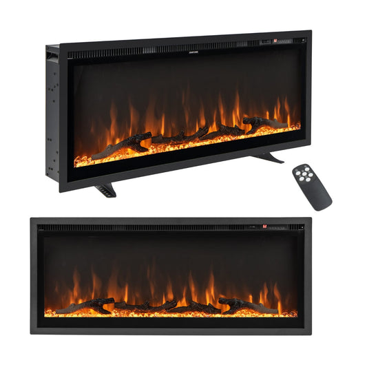 Linear Electric Fireplace with Log and Crystal Decor and Remote Contro-106 cm