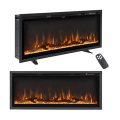 Linear Electric Fireplace with Log and Crystal Decor and Remote Contro-106 cm