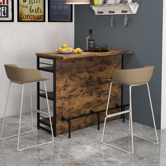 Industrial Home Bar Unit with 3 Open Shelves-Brown