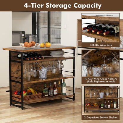 Industrial Home Bar Unit with 3 Open Shelves-Brown