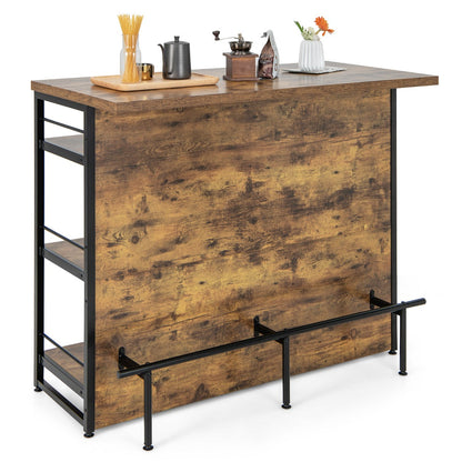 Industrial Home Bar Unit with 3 Open Shelves-Brown