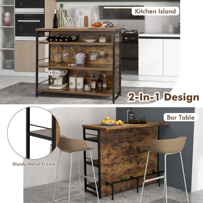 Industrial Home Bar Unit with 3 Open Shelves-Brown