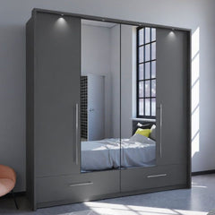 Lindsey 210cm Swing Door Wardrobe with Mirror and 2 Drawers - Graphite and White