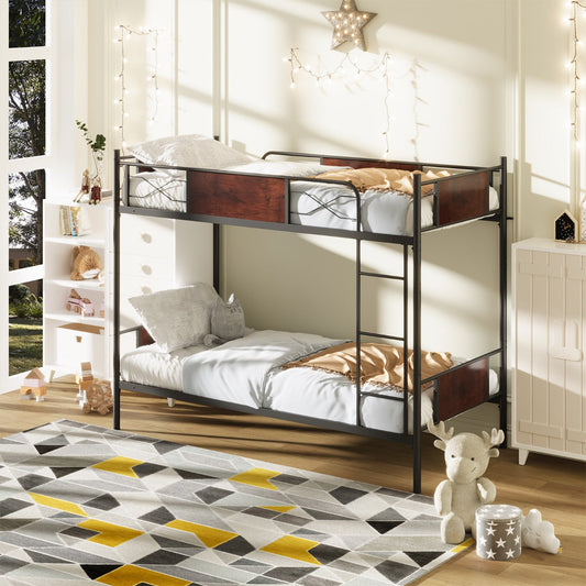 Convertible Metal Bunk Bed Frame with Ladder and Safety Guardrail