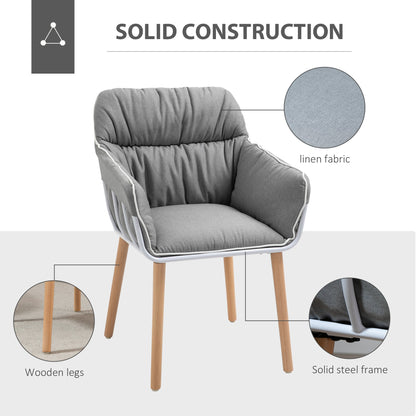 HOMCOM Contrast Piped Accent Chair Modern Home Seat w/ Thick Padding Wood Legs Foot Pads Modern Leisure Armchair Bedroom Lounge Conservatory Grey White