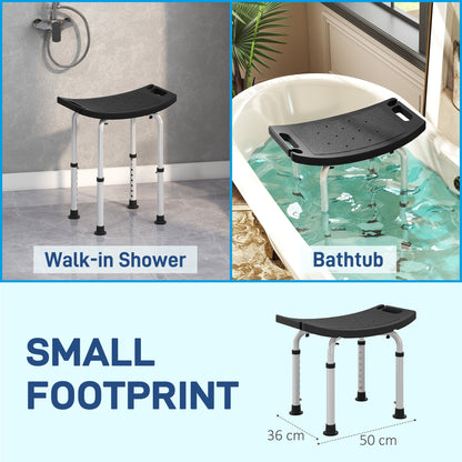 HOMCOM Height Adjustable Bath Stool, Aluminium Shower Stool with Non-Slip Pads for Elderly, Disabled, Seniors, Pregnant, Black