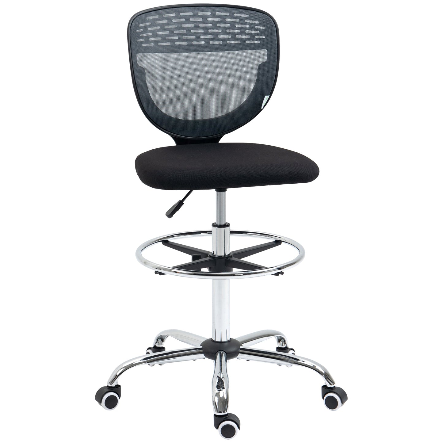 Vinsetto Drafting Chair, Swivel Office Draughtsman Chair, Mesh Standing Desk Chair with Lumbar Support, Adjustable Foot Ring, Armless, Grey