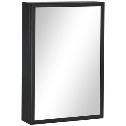 kleankin Bathroom Cabinet with Mirror, Wall Mounted Bathroom Mirror Cabinet with Storage Shelves, 40 x 12 x 60 cm, Black