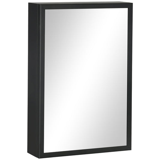 kleankin Bathroom Cabinet with Mirror, Wall Mounted Bathroom Mirror Cabinet with Storage Shelves, 40 x 12 x 60 cm, Black