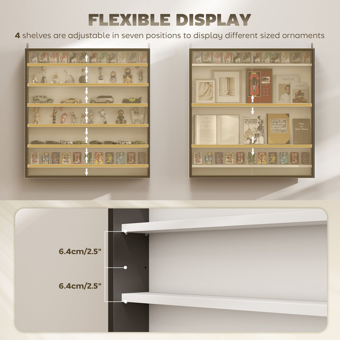 HOMCOM Six Shelf Display Cabinet, with Glass Doors - Black and White
