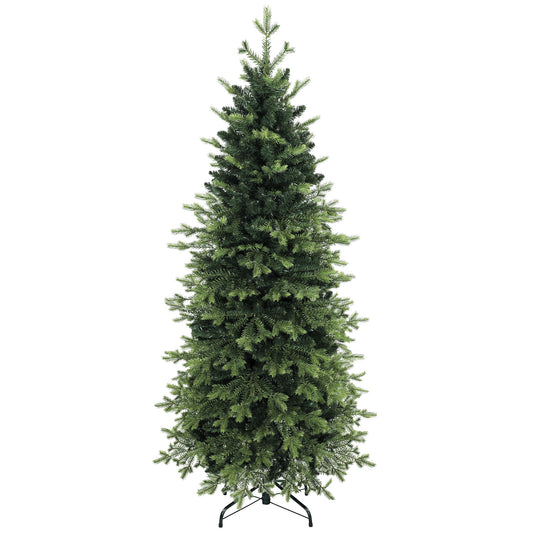 HOMCOM Geneva Fir Hinged Xmas Tree, 6ft/180cm Artificial Christmas Tree with 1610 Branch Tips, Foldable Steel Stand, Green