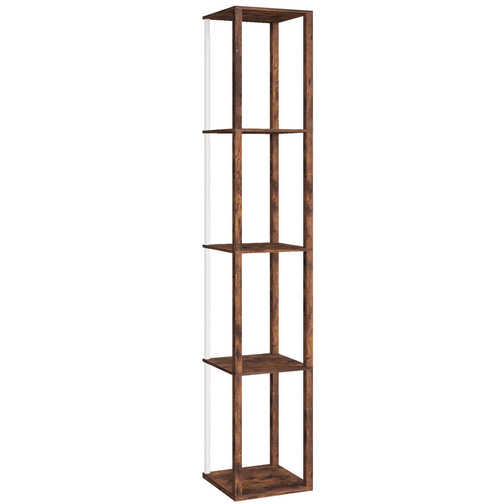 HOMCOM RGB LED Floor Lamp with Shelves, Modern Dimmable Standing Lamp with Remote Control, Adjustable Brightness & Speed for Living Room, Bedroom, Office, Rustic Brown