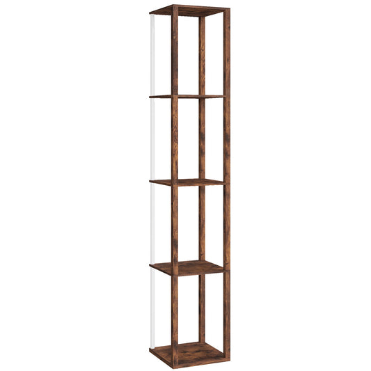 HOMCOM RGB LED Floor Lamp with Shelves, Modern Dimmable Standing Lamp with Remote Control, Adjustable Brightness & Speed for Living Room, Bedroom, Office, Rustic Brown