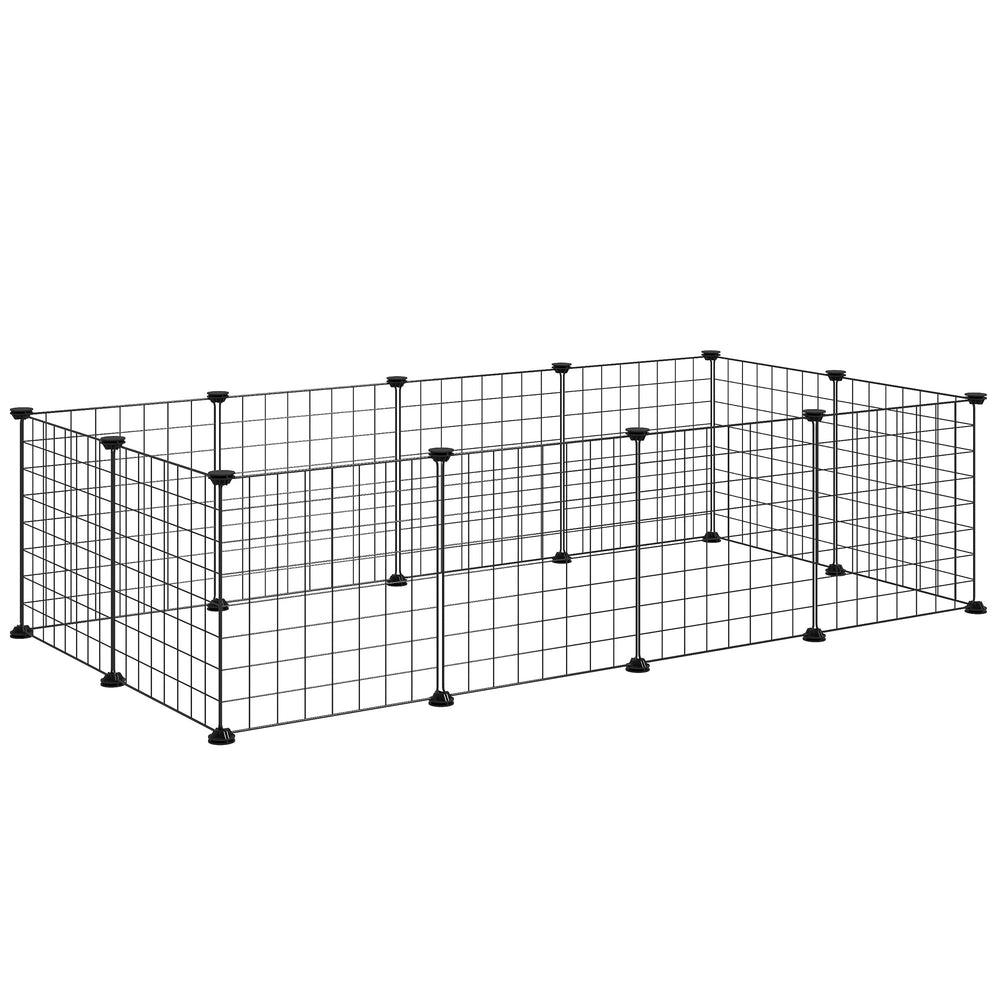 PawHut DIY Pet Playpen Metal Wire Fence 12 Panel Enclosure Indoor Outdoor Guinea Pig Bunny Small Animals Cage Black