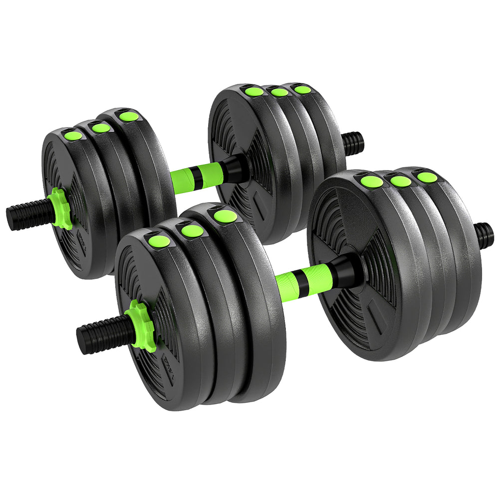 SPORTNOW 25 kg 3-in-1 Adjustable Dumbbell & Barbell Set with EZ Bar, Connecting Rod and Non-Slip Grip for Home Gym, Green