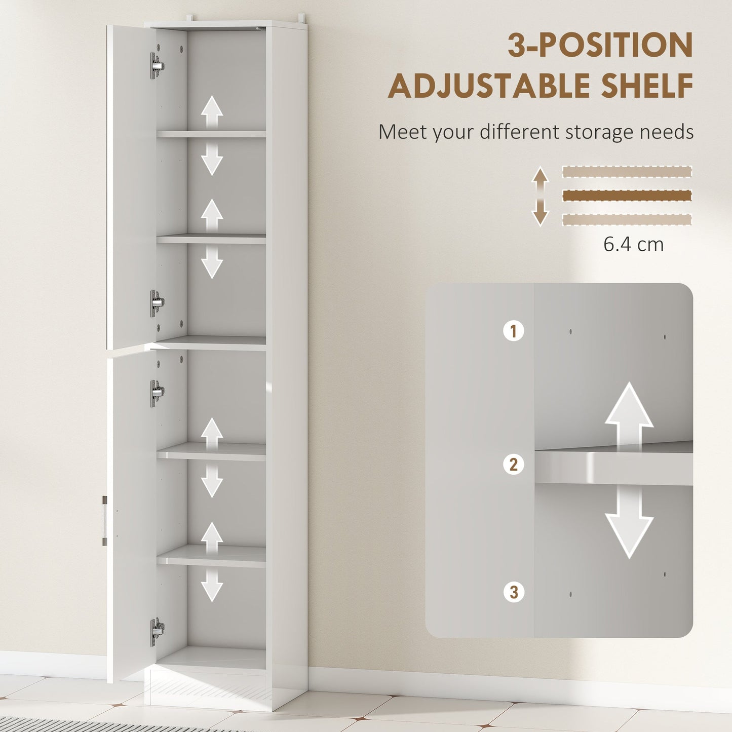 kleankin Tall Bathroom Cabinet with Mirror and Adjustable Shelf - High Gloss White