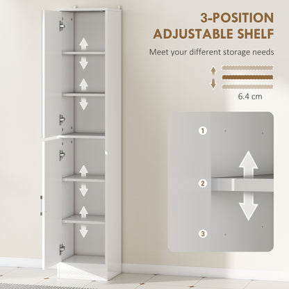 kleankin Tall Bathroom Cabinet with Mirror and Adjustable Shelf - High Gloss White