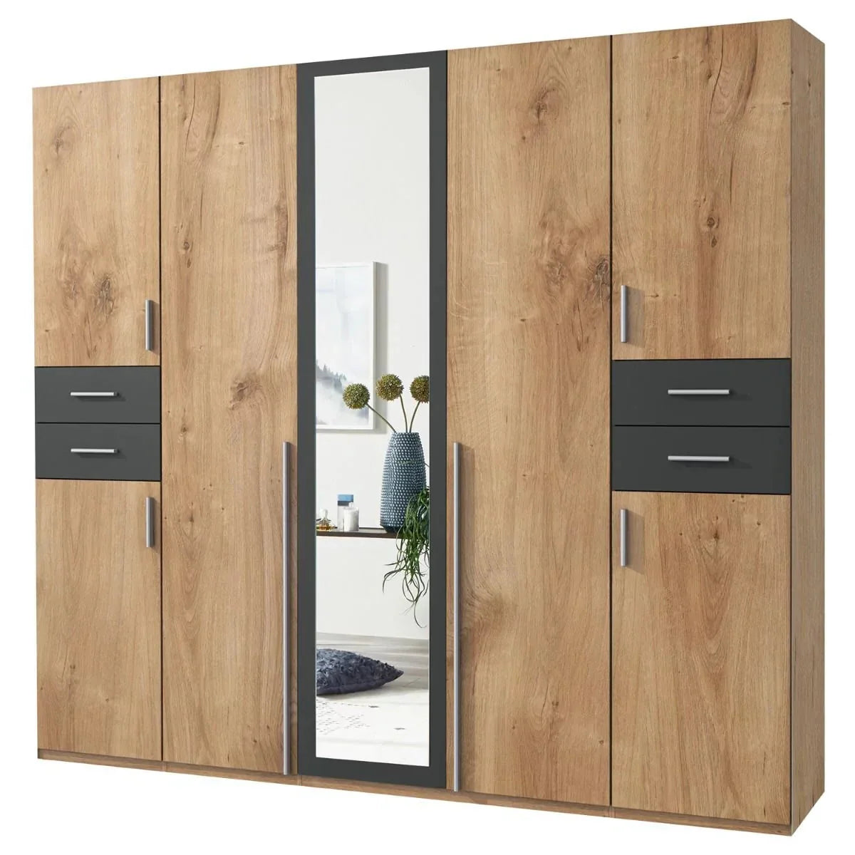 FENTON 5 Door Wardrobe Finish Oak and Graphite 225cm