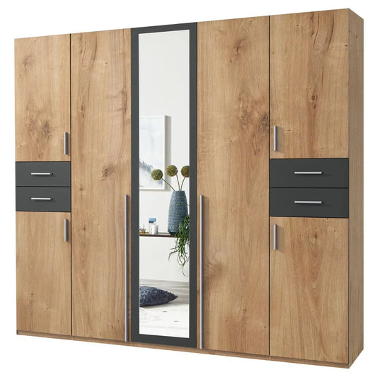 FENTON 5 Door Wardrobe Finish Oak and Graphite 225cm