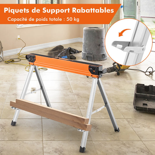 Set of 2 sawhorses, foldable, portable workhorses, load capacity up to 500 kg