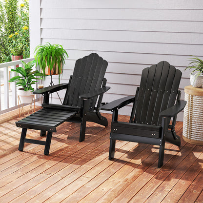 Lounge Patio Adirondack Chair Set of 2 with Retractable Footrest-Black