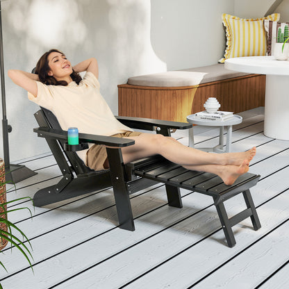 Lounge Patio Adirondack Chair Set of 2 with Retractable Footrest-Black