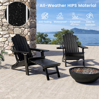 Lounge Patio Adirondack Chair Set of 2 with Retractable Footrest-Black