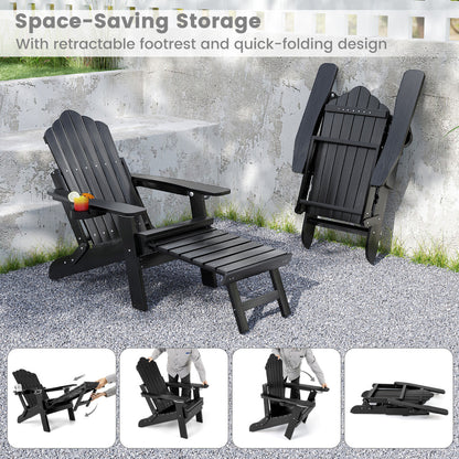 Lounge Patio Adirondack Chair Set of 2 with Retractable Footrest-Black