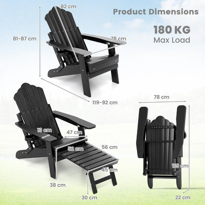 Lounge Patio Adirondack Chair Set of 2 with Retractable Footrest-Black