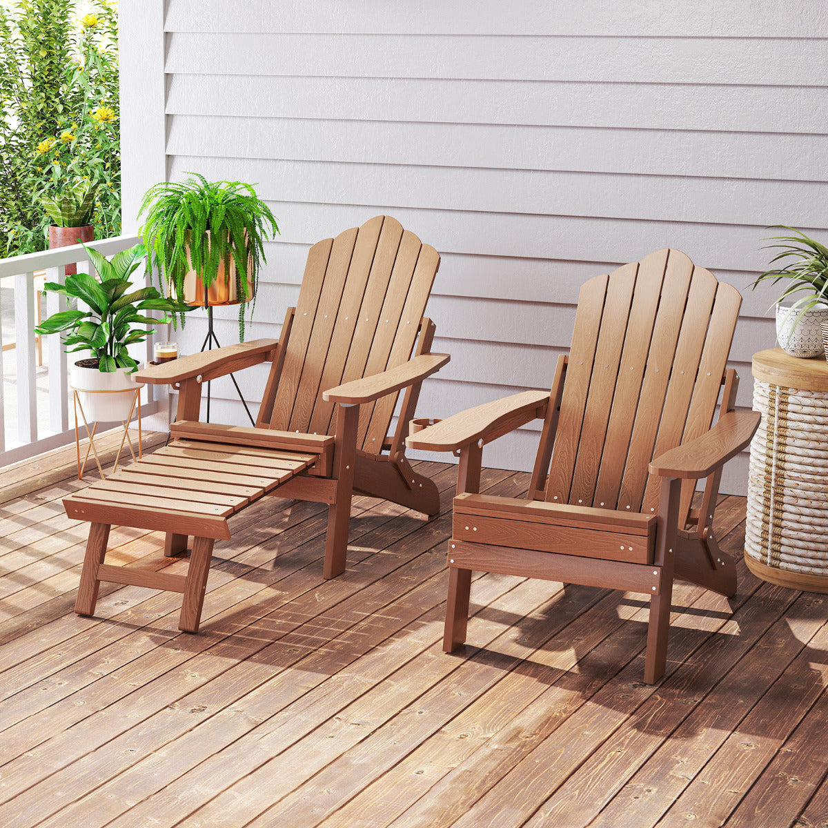 Lounge Patio Adirondack Chair Set of 2 with Retractable Footrest-Brown