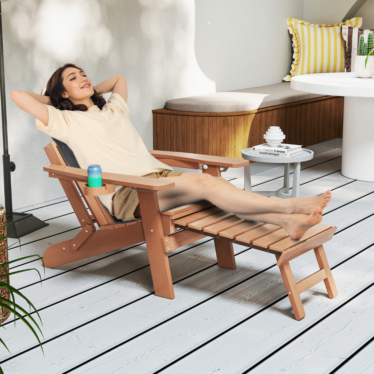 Lounge Patio Adirondack Chair Set of 2 with Retractable Footrest-Brown