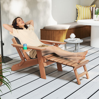 Lounge Patio Adirondack Chair Set of 2 with Retractable Footrest-Brown