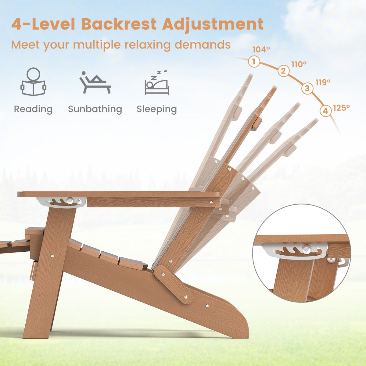 Lounge Patio Adirondack Chair Set of 2 with Retractable Footrest-Brown