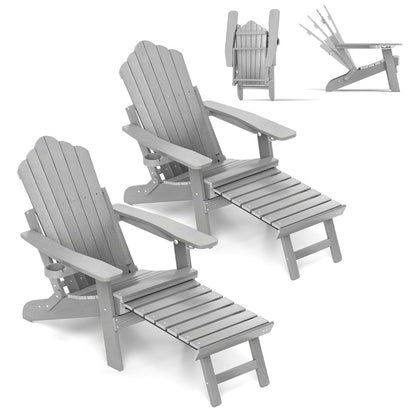 Lounge Patio Adirondack Chair Set of 2 with Retractable Footrest-Grey