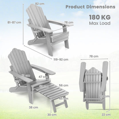 Lounge Patio Adirondack Chair Set of 2 with Retractable Footrest-Grey