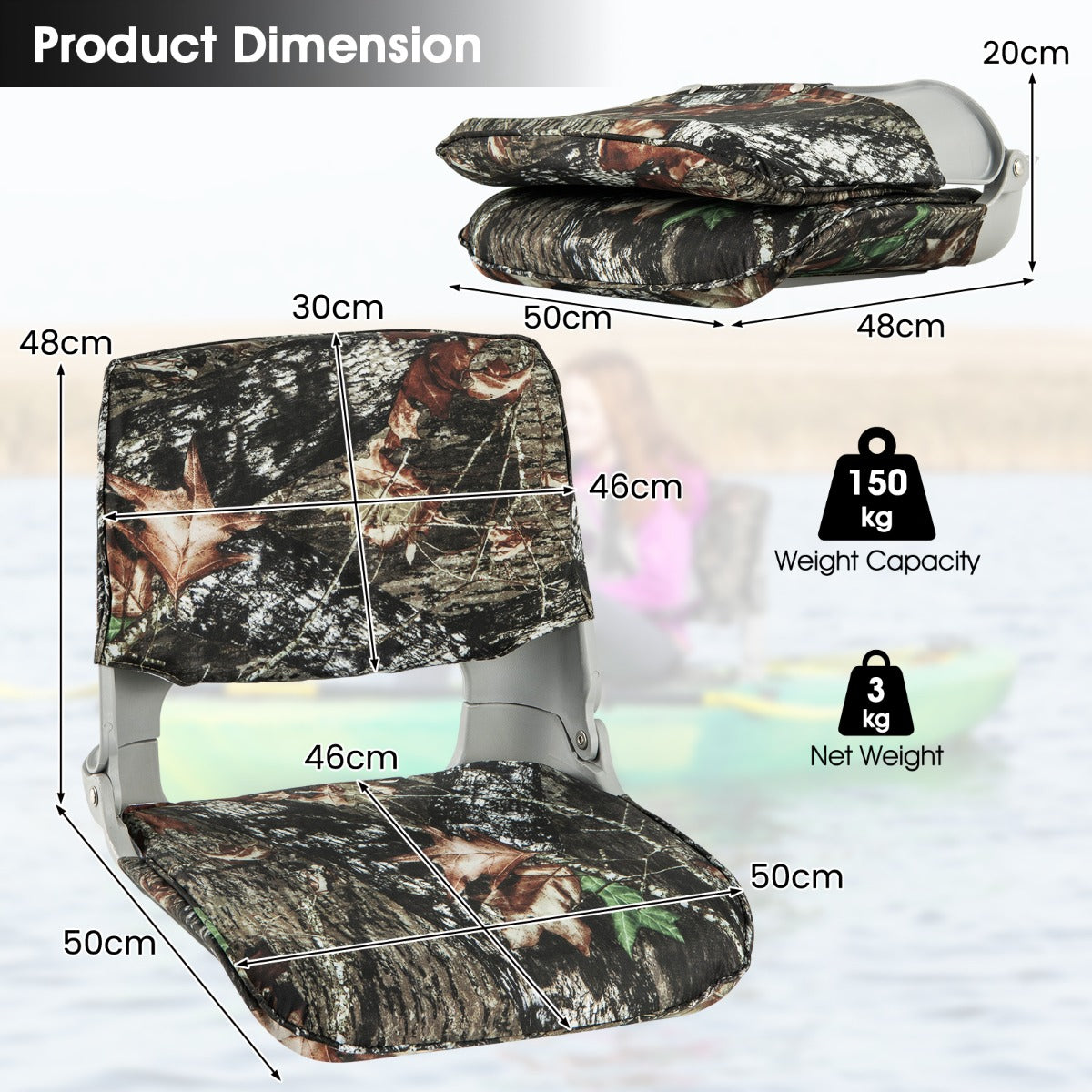 Low Back Padded Boat Seat with 4 Bolts and Thick Sponge Padding