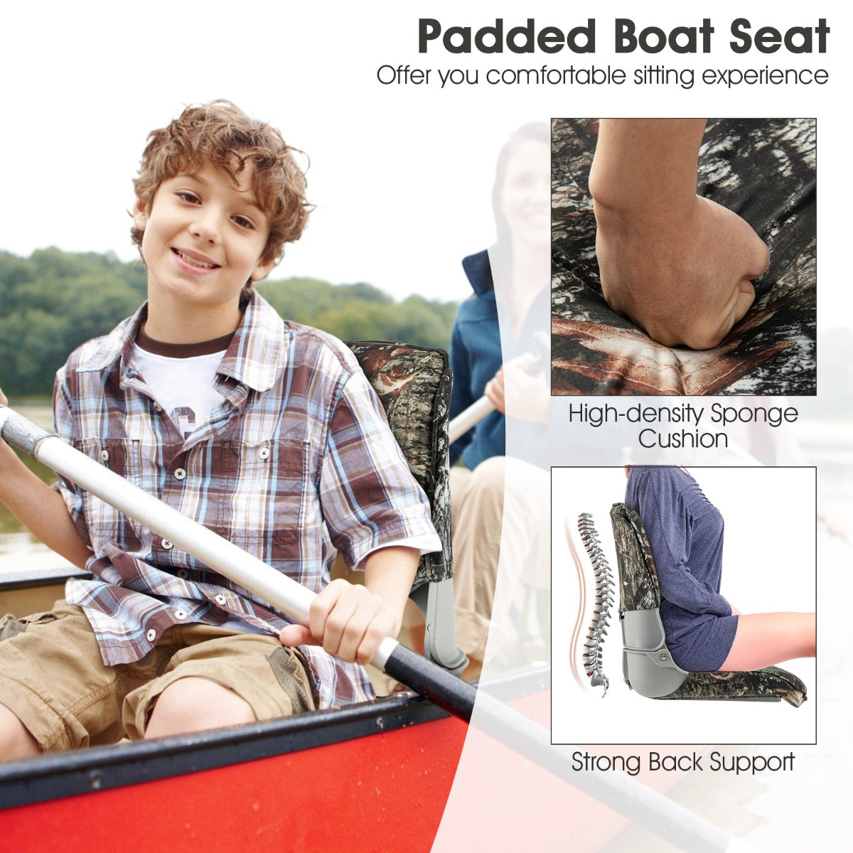 Low Back Padded Boat Seat with 4 Bolts and Thick Sponge Padding