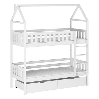 White children's house-shaped bed with drawers on a white background