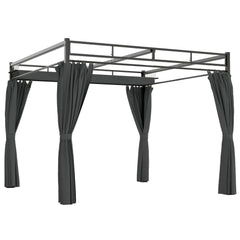 Outsunny 3 x 3 m Pergola with Retractable Roof Canopy and Curtains, UPF30+ Metal Frame Garden Pergola Gazebo Sun Shade, Dark Grey