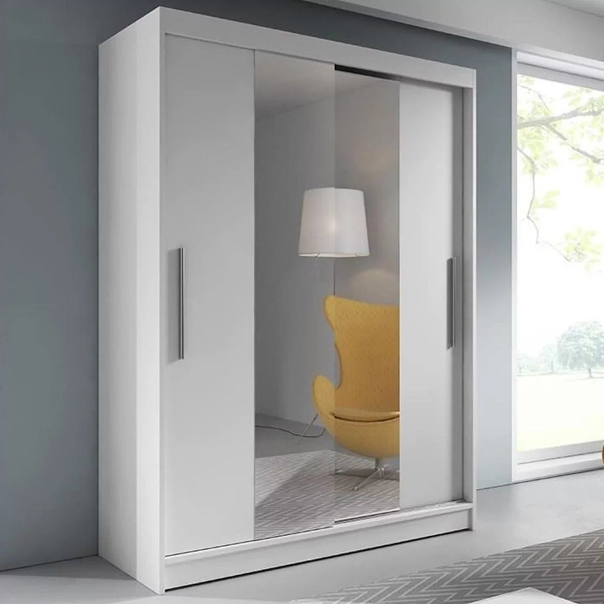 Sinatra Sliding Mirror Door Wardrobe 150cm in White Matt