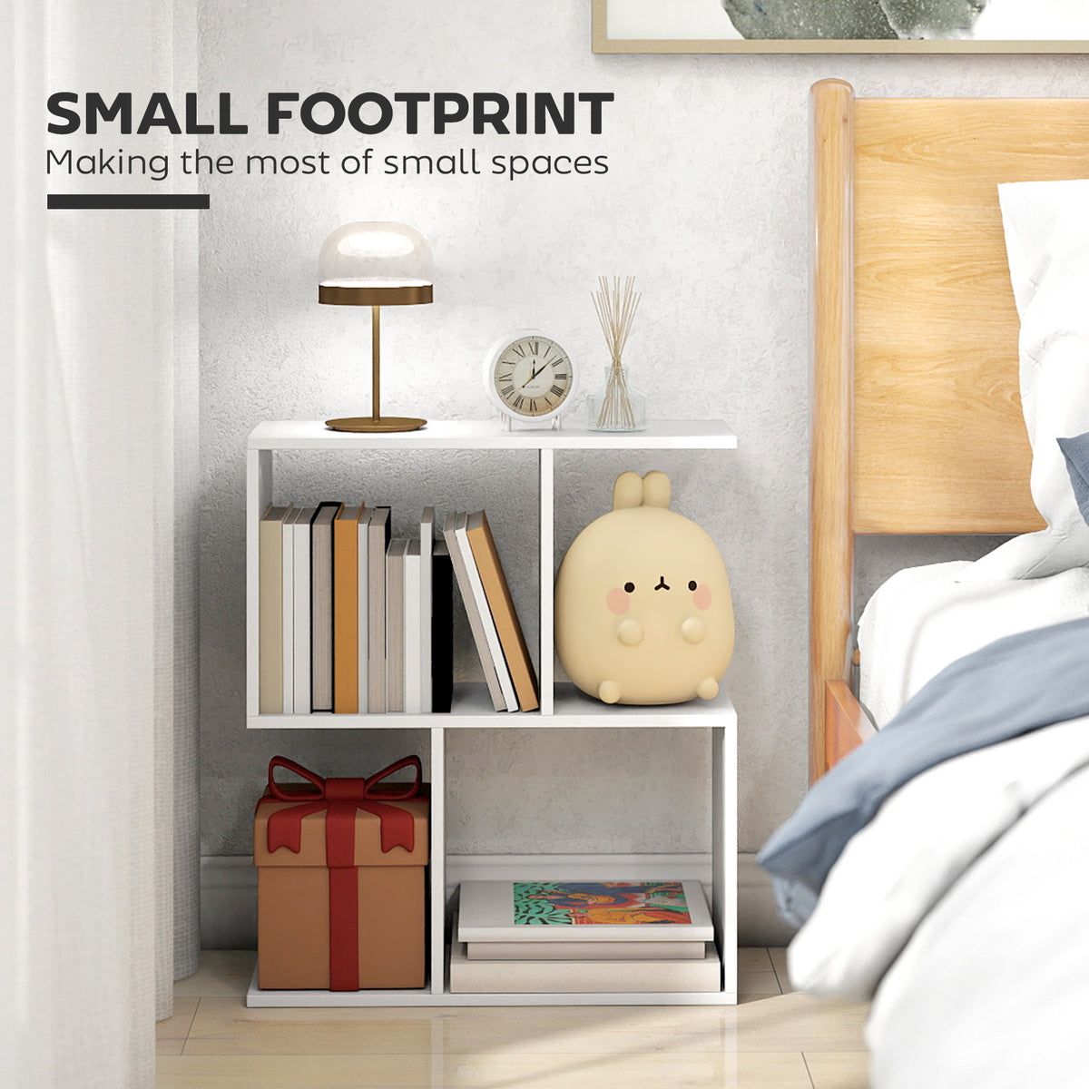 HOMCOM Side Table, Narrow End Table with Storage Shelves, S-Shaped, 3-Tier, 50W x 19.5D x 58H cm, White