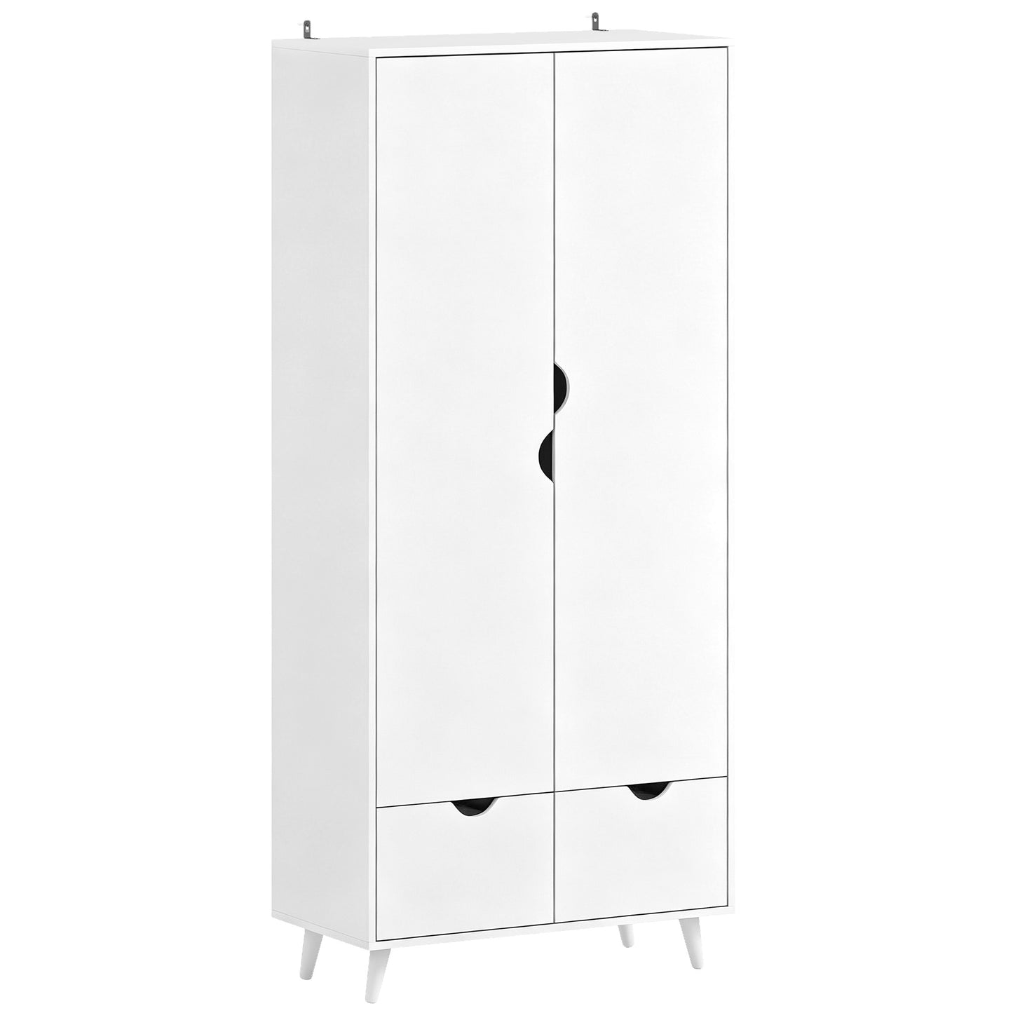 HOMCOM Elegant Home Storage Organisation Furniture, 2-Door Clothes Wardrobe with 2 Drawers, Wood Feet, White